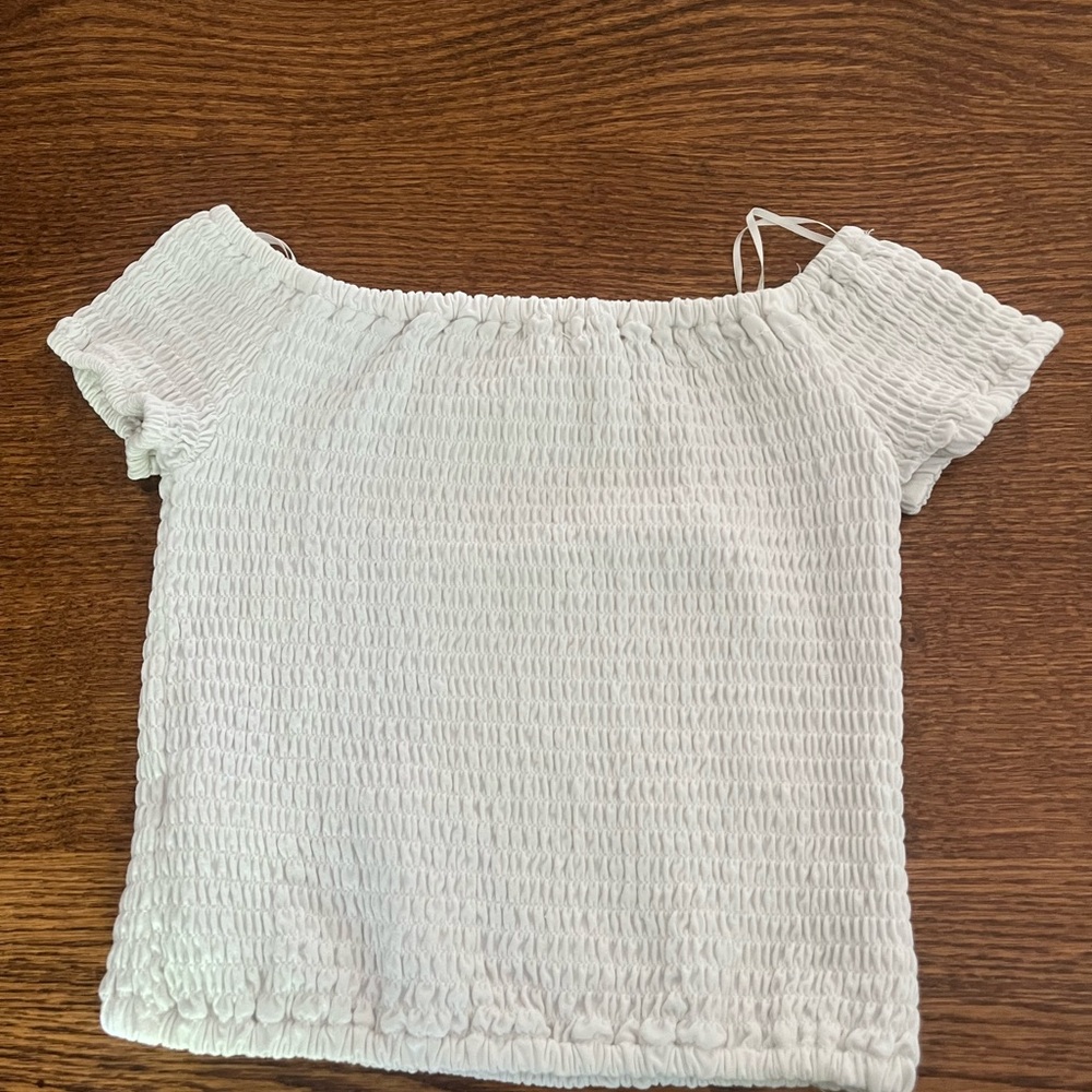 Heritage White Smocked Off-Shoulder Crop Top